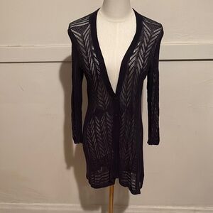 Sophisticated Black Knit Cardigan with Textured V-Neck